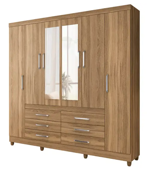 guarda-roupa-casal-com-espelho-6-portas-6-gavetas-demobile-paris-ii - Imagem