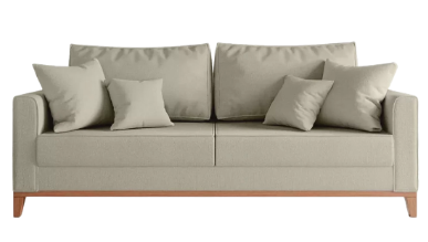 sofa-beny-3-lugares-com-base-de-madeira-linho-cinza - Imagem