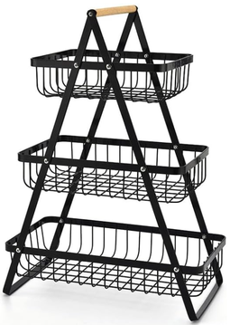 fruteira-de-mesa-aramada-metal-moderna-e-resistente-3-andar-preto - Imagem