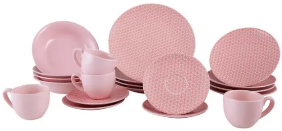 aparelho-de-jantar-cha-20-pecas-haus-ceramica-rosa-redondo-soho-geometrico - Imagem