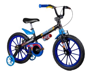 bicicleta-de-passeio-infantil-nathor-aro-16-tech-boys-aro-16-freios-v-brakes-cor-pretoazulazul-celeste-com-rodas-de-treinamento - Imagem