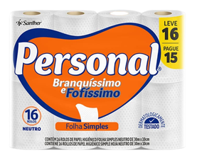 papel-higienico-personal-branquissimo-e-fofissimo-folha-simples-leve-16-pague-15-rolos-de-30-m - Imagem