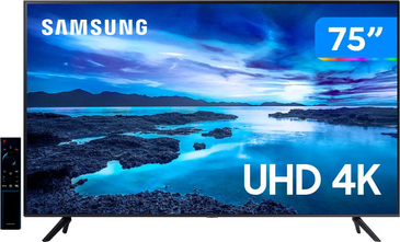 smart-tv-samsung-75-uhd-4k-un75au7700gxzd-processador-crystal-4k-tela-sem-limites-visual-livre-de-cabos-alexa-built-in-controle-unico - Imagem