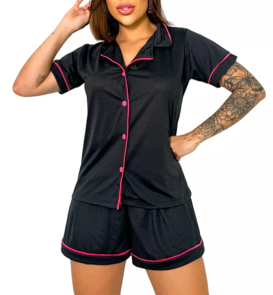 pijama-americano-feminino-short-doll-blogueirinha-botao - Imagem