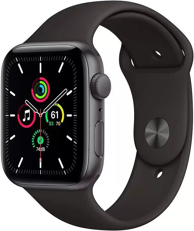 apple-watch-se-44mm-gps-case-de-aluminio-cinza-sport-band-preta-mkq63lla - Imagem