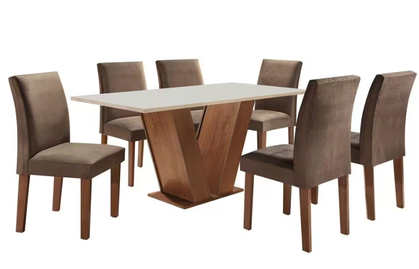 conjunto-sala-de-jantar-mesa-tampo-mdf-6-cadeiras-espanha-yescasa-chocolateoff-white - Imagem