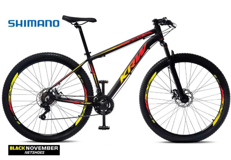 bicicleta-aro-29-krw-aluminio-shimano-tz-24-vel-freio-a-disco-ltx-s40-amarelovermelho - Imagem