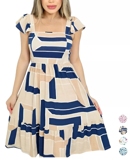 vestido-midi-decote-quadrado-manga-curta-malha-lindo-barato - Imagem