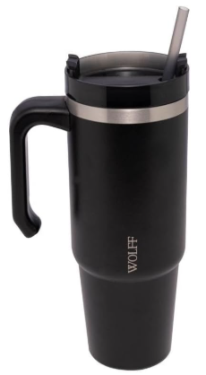 WOLFF - Caneca Térmica Parede Dupla SlimTerm com Base Ergonômica e Canudo Preta 890ml