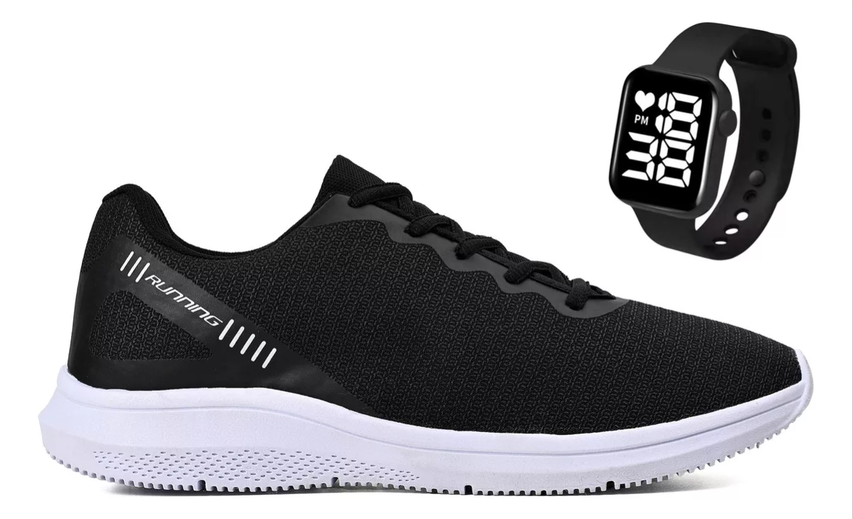 tenis-esportivo-masculino-feminino-academia-novo-relogio - Imagem