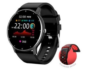 smartwatch-kabum-smart-550-preto-pulseira-extra-preto-e-vermelho-compativel-iot-kabum-smart-kbsac011 - Imagem