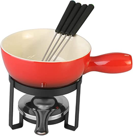 aparelho-de-fondue-8-pecas-para-queijo-de-ferro-com-pintura-epoxy-e-ceramica-vermelho-lyor - Imagem