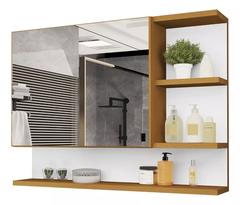 Espelheira Cleopatra de 60" para Banheiro com Espelho e Porta Nature/Branco