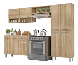 armario-cozinha-estrela-9-portas-1-gav-c-balcao-cor-teka-madrid - Imagem