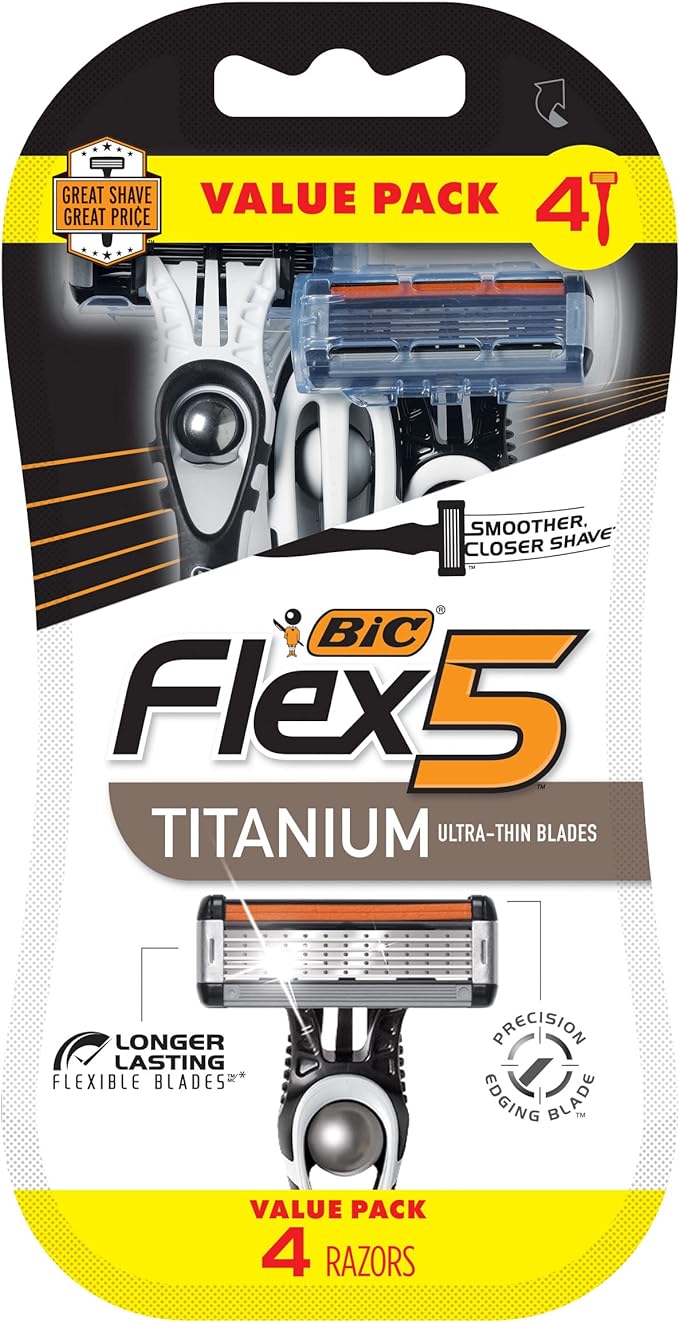 bic-flex-5-titanium-5-lamina-de-barbear-descartavel-para-homens-pele-sensivel-para-um-barbear-suave-confortavel-e-rente-conjunto-de-4-pecas - Imagem