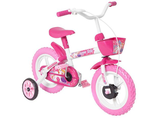 Imagem do produto Bicicleta Infantil Aro 12 Track & Bikes - Arco Iris W Branco e Fúcsia com Rodinhas e Cesta na loja Magazine Luiza