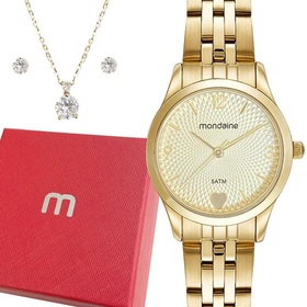 relogio-mondaine-feminino-dourado-original-luxo-prova-dagua - Imagem