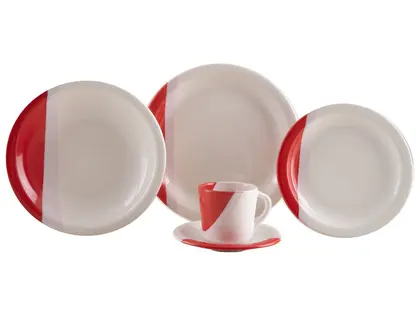Imagem do produto Aparelho de Jantar e Chá 20 Peças Cerâmica Brasilia Redondo Branco e Vermelho Atual na loja Magazine Luiza