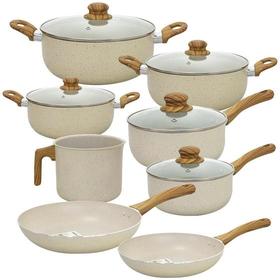 Jogo De Panelas Revestimento Cerâmica Casambiente 8 Peças Vanilla Sahara