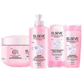 elseve-glycolic-gloss-kit-shampoo-condicionador-creme-super-gloss-creme-de-tratamento - Imagem