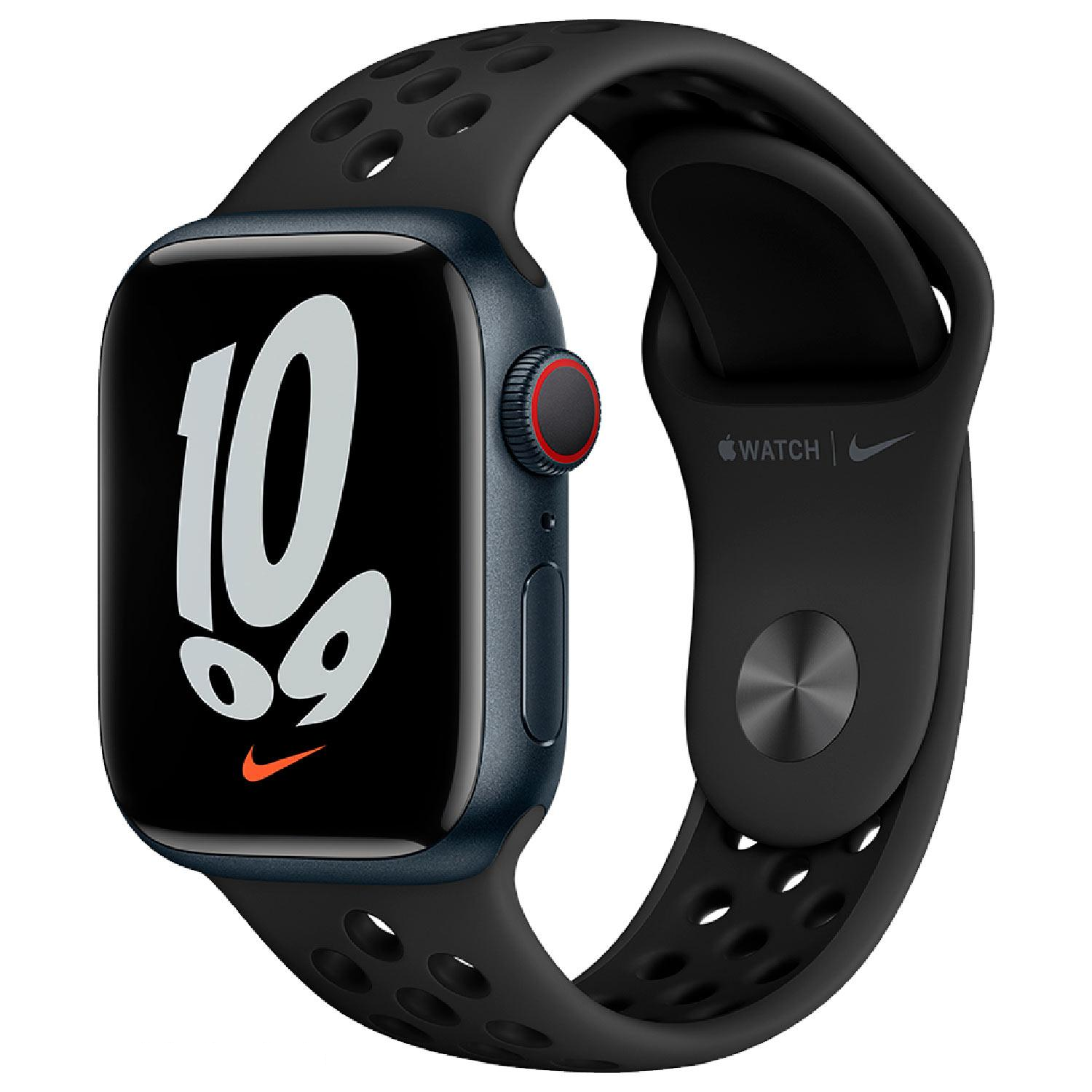apple-watch-nike-series-7-gps-cellular-45mm-caixa-de-aluminio-estelar-pulseira-esportiva-nike - Imagem