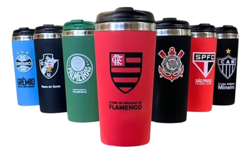 copo-termico-emborrachado-inox-450-ml-dos-times-de-futebol - Imagem