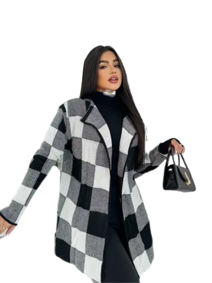 cardigan-xadrez-casaco-kimono-sobretudo-trico-moda-inverno-feminino-tsdh - Imagem