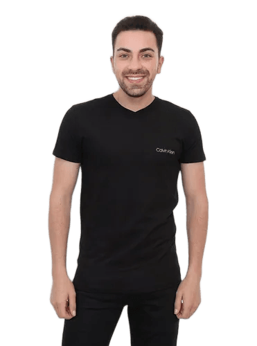 camiseta-calvin-klein-swimwear-v-neck-slim-fit-logo-preta - Imagem