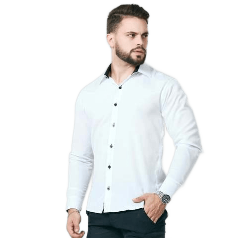 camisa-social-manga-longa-masculina-lisa-slim-camiseta - Imagem