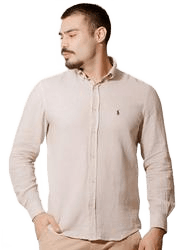 camisa-ralph-lauren-masculina-linho-navy-icon-areia-mescla - Imagem