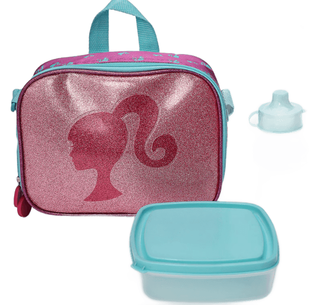 kit-lancheira-termica-infantil-com-glitter-barbie-garrafa-e-pote-multicor-mattel - Imagem