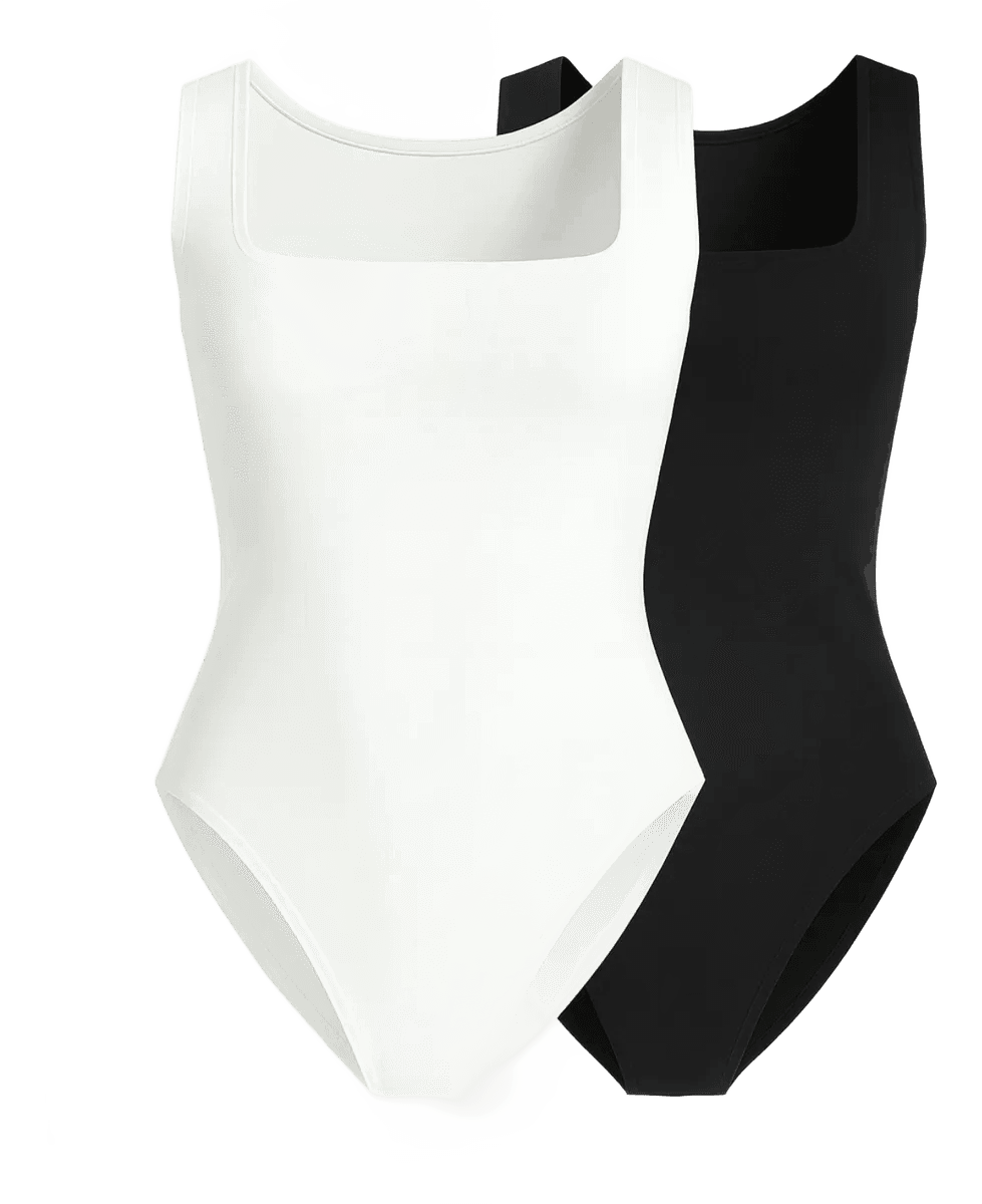 Kit 2 Body Feminino Regata Alça Larga Blusa Decote Quadrado