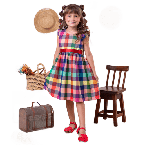 vestido-xadrez-infantil-caipira-festa-junina-quadrilha - Imagem