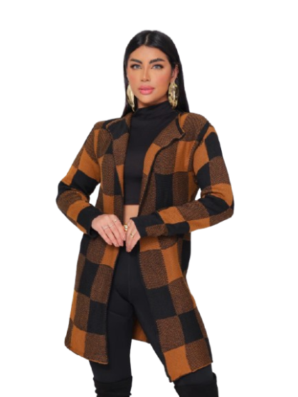 cardigan-xadrez-casaco-kimono-sobretudo-trico-moda-inverno-feminino - Imagem