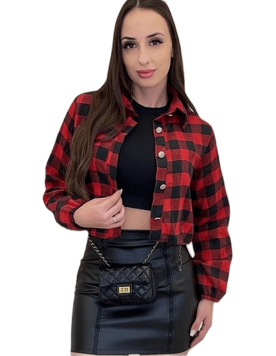 camisa-feminina-xadrez-manga-longa-cropped-festa-junina - Imagem