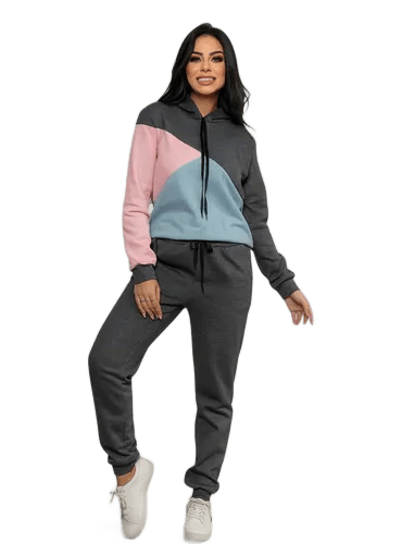 conjunto-feminino-de-moletom-flanelado-com-capuz-e-cordao - Imagem