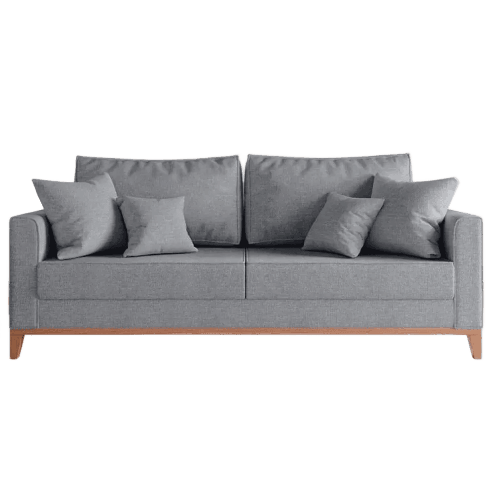 sofa-beny-3-lugares-com-base-de-madeira-linho-cinza - Imagem