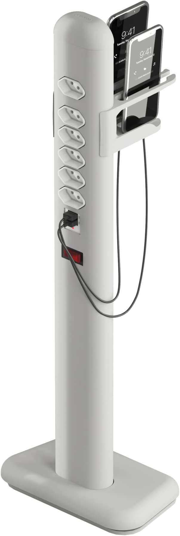extensao-eletrica-tipo-totem-vertical-easyplug-com-6-tomadas-e-2-usb-com-suporte-para-smartphones-octoo-ice-silver - Imagem