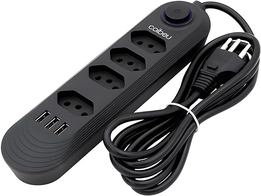 extensao-tomada-regua-tomada-4-tomadas-3-interfaces-usb-cabo-de-alimentacao-de-2-metros-suporte-a-tensao-de-110-220v-potencia-de-2500w-preto - Imagem