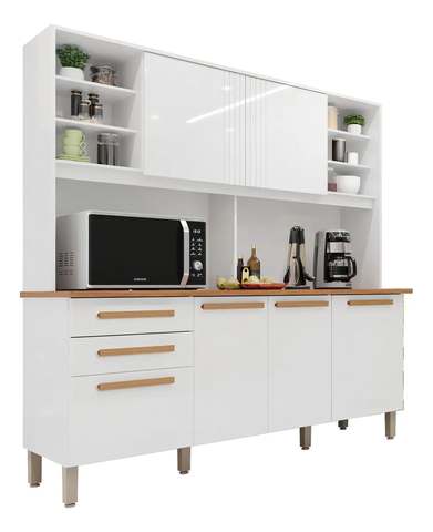 Armário de cozinha 6 portas 2 gavetas Adelle Yescasa jawt branco neve