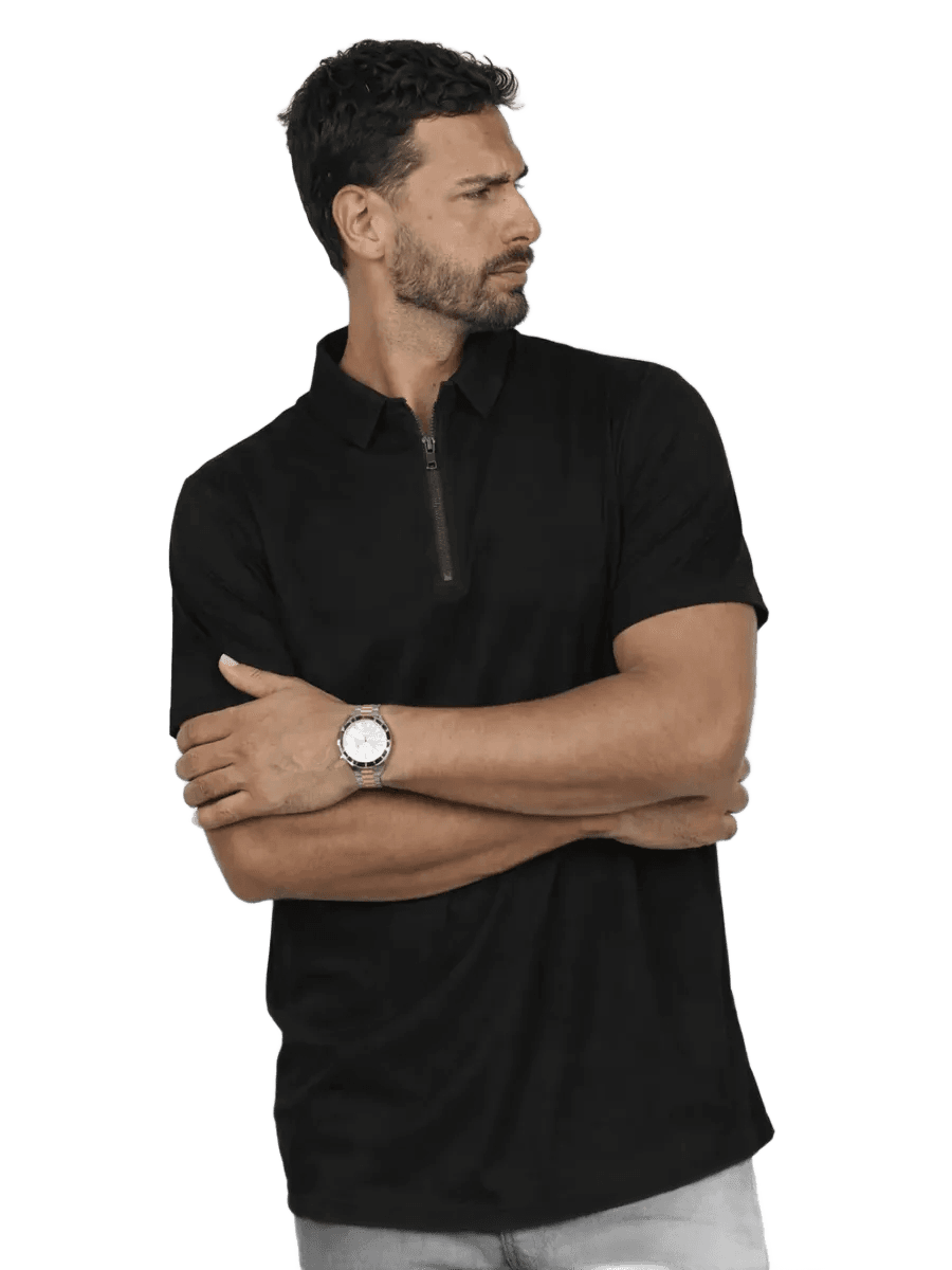 Camisa Polo Masculina Dry Fit Tech Costura Laser Meio Zíper