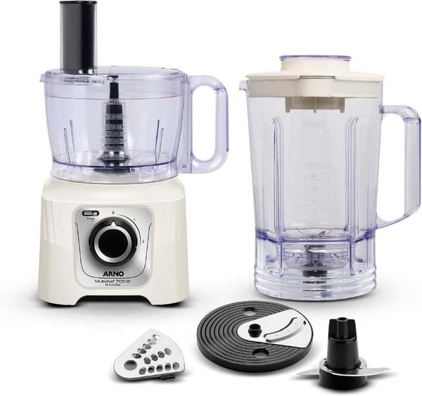 Multiprocessador Arno Multichef 700w Mp62, Com 16 Funções, Marfim, 4 Acessórios, 2 Velocidades, Liquidificador 3,1l E Espremedor De Frutas, 220v