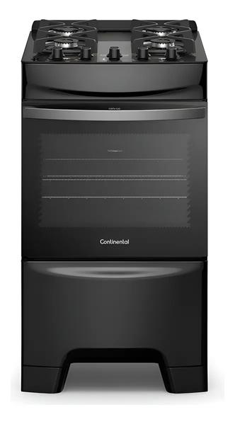 Fogão 4 Bocas Continental Preto Mesa de Vidro, Forno Eco Turbo e Grades Ferro Fundido (FC4GB) - Bivolt
