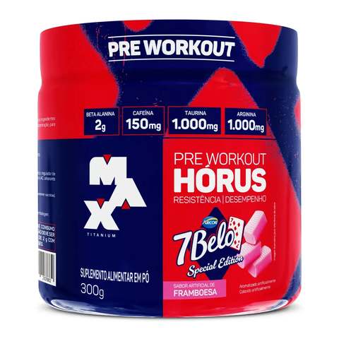 Pré Treino Hórus 7 Belo Max Titanium 300g Sabor Framboesa 150mg Cafeína Energia Foco Performance