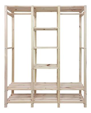Closet Aberto Guarda Roupas Arara Cabideiro Com Prateleiras Natural