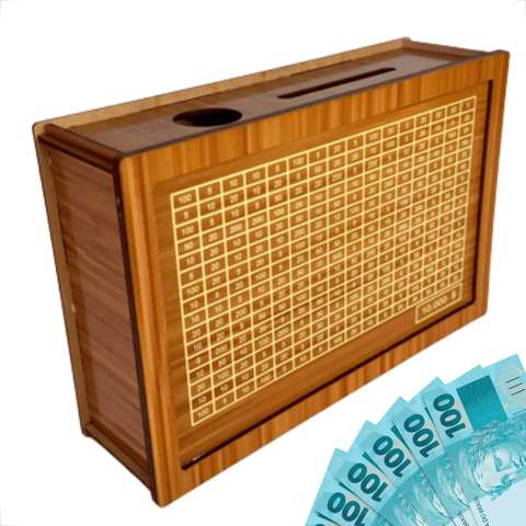 Cofre Desafio Woodbox Cofrinho 10mil 10k Metodo Japones Material Madeira Adesivado - Up Revita Woodbox
