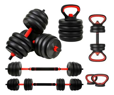 Kit Halteres 6 Em 1 Peso Musculação Até 40kg Ajustável Halter, Kettlebell, Anilha Cor Preto-vermelho + E-book