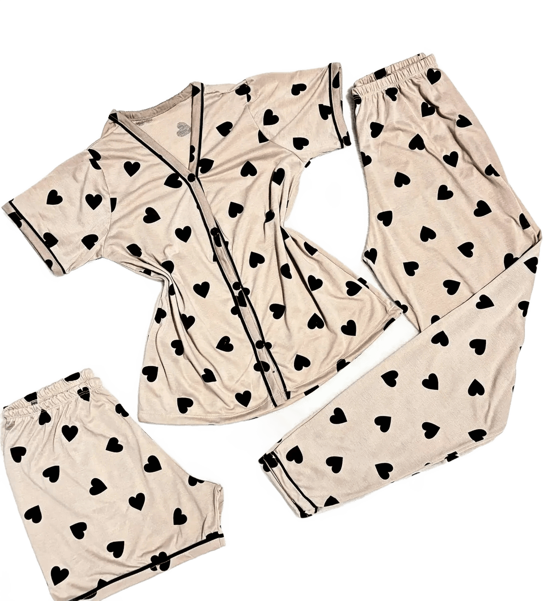 Kit Pijama Americano 3 Peças Camisa Botões + Calça + Short