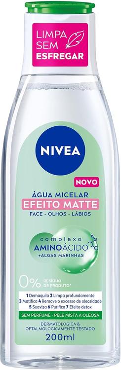 NIVEA Água Micelar Solução de Limpeza 7 em 1 Efeito Matte 200ml, Demaquila, Limpa Profundamente, Controla Oleosidade, Cuidado Facial, Pele Mista e Oleosa