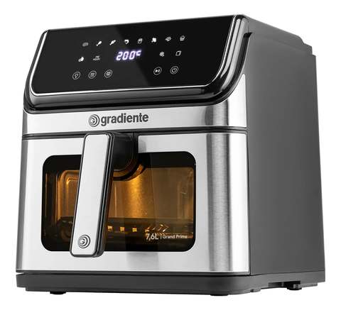 Fritadeira Eletrica Sem Óleo Airfryer 7,6 Litros Grand Prime Gradiente Cesto Removível Inox Com Timer